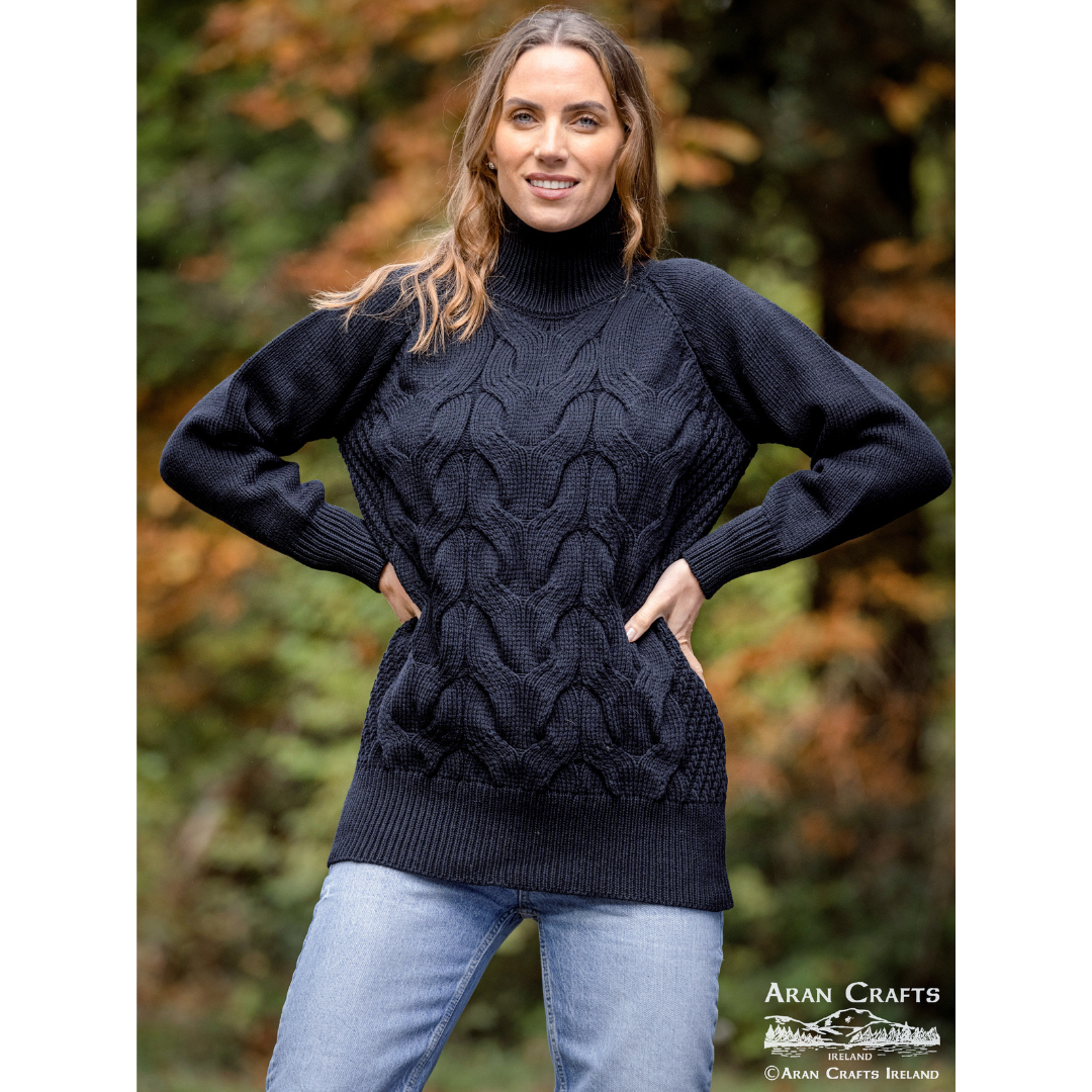 Chunky Aran Ladies Sweater Black