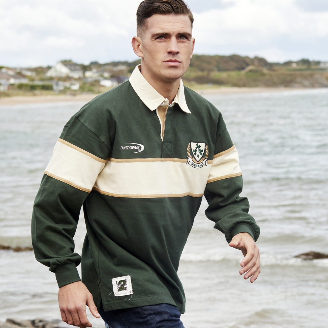 Ireland Striped Long Sleeve Rugby Shirt Bottle And Natural Colour