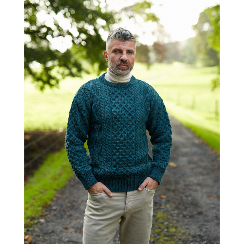 100% Pure New Wool Aran Crew Neck Sweater | Carrolls